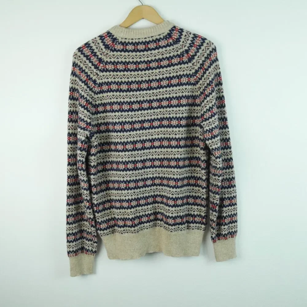 J Crew Men's Medium‎ Crewneck Sweater 100% Wool Nordic Fair Isle Pullover Raglan